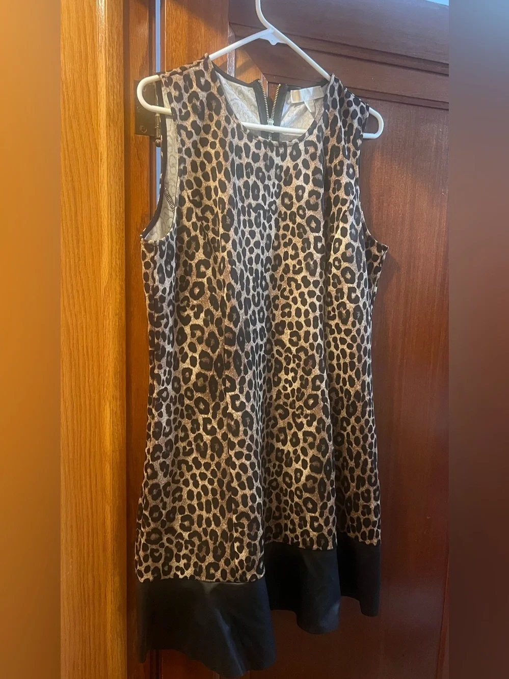 Michael Kors Womens Leopard Print Faux-Leather Trim Dress XL